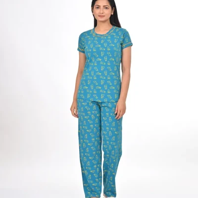 Petrol Green Color Pyjama Set