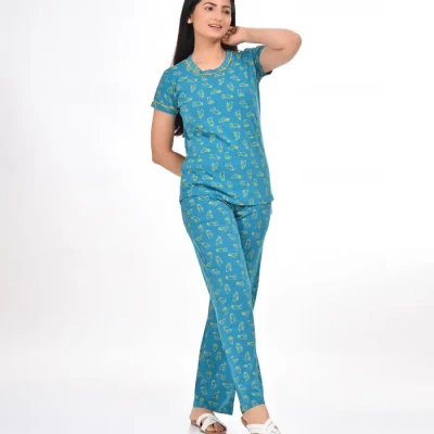 Petrol Green Color Pyjama Set