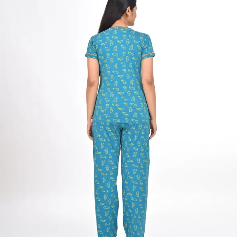 Petrol Green Color Pyjama Set