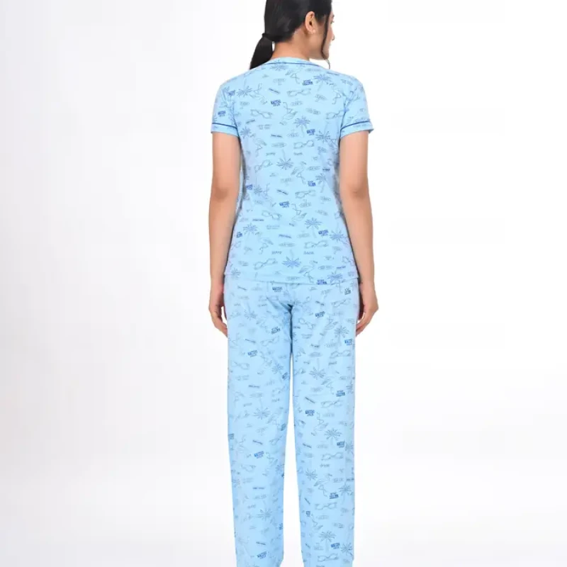 Sky Blue Color Pyjama Set