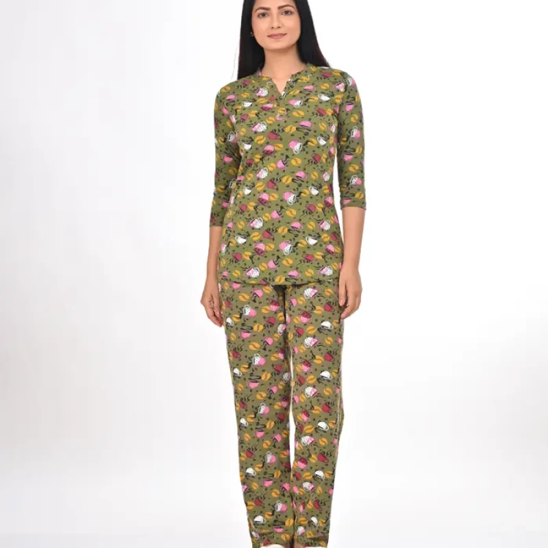 Olive Green Color Pyjama Set