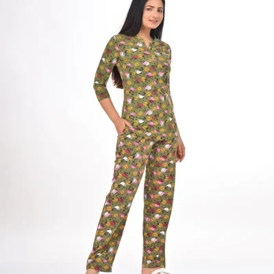 Olive Green Color Pyjama Set