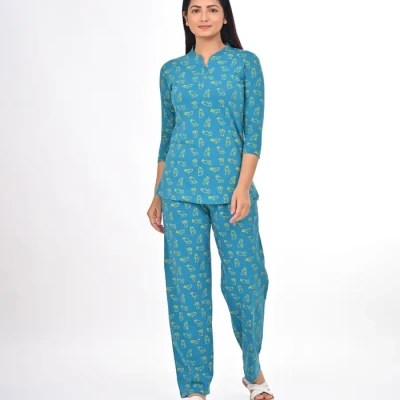 Petrol Green Color Pyjama Set