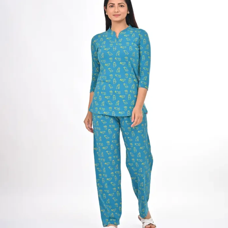 Petrol Green Color Pyjama Set