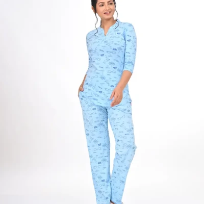 Sky Blue Color Pyjama Set