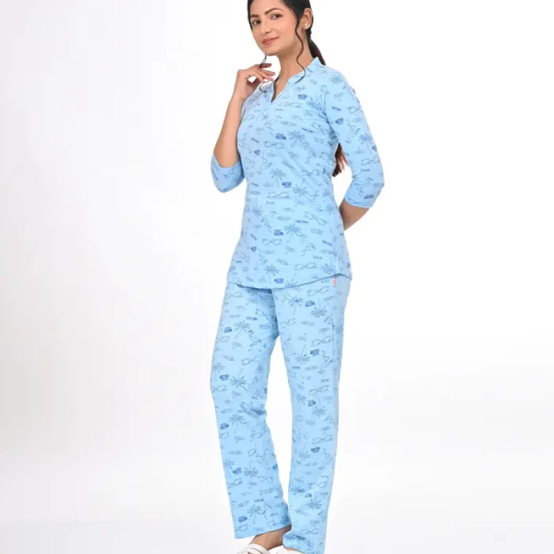 Sky Blue Color Pyjama Set