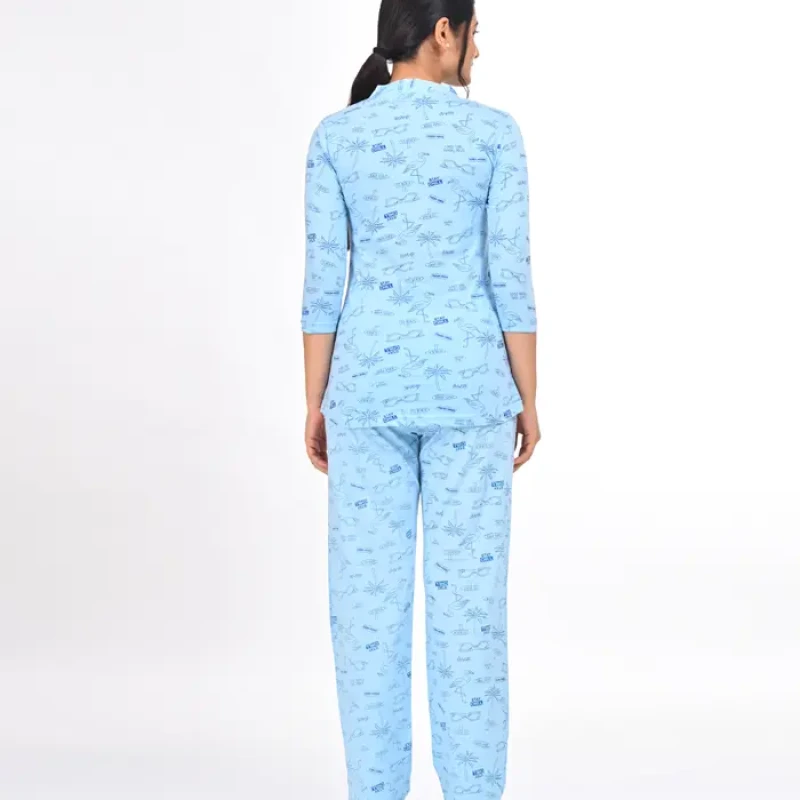 Sky Blue Color Pyjama Set